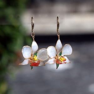 White Orchid Resin Earrings: Handmade Floral Jewelry