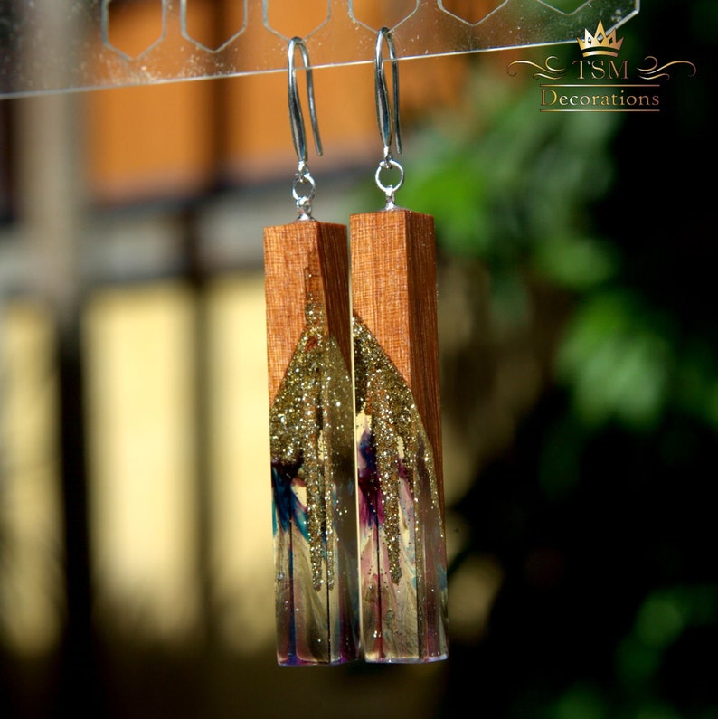 Wood Resin Earrings Wood Resin Jewelry Wood Epoxy Earrings Etsy