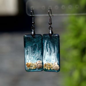 Ocean&#39;s Embrace Resin Earrings. Coastal Chic Handmade Jewelry