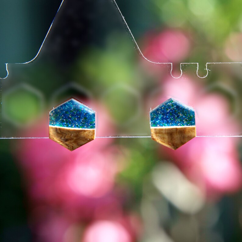 Wooden Stud Earrings Handmade. Wood Epoxy Jewelry. Wood Resin Etsy