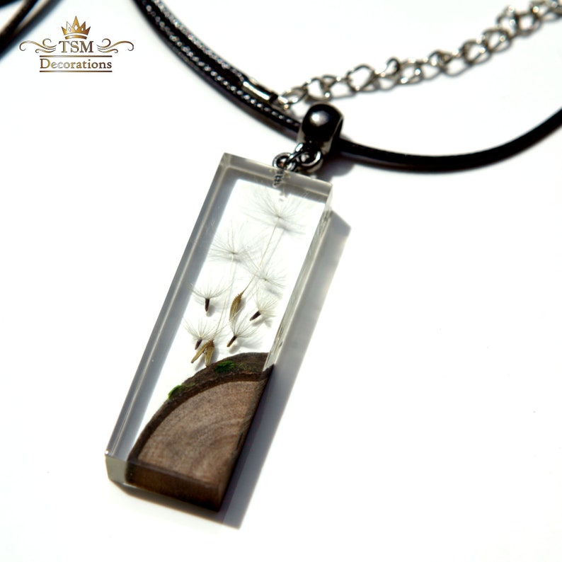 Wood Resin Pendant Necklace Epoxy Resin Art Jewelry Dandelion Etsy