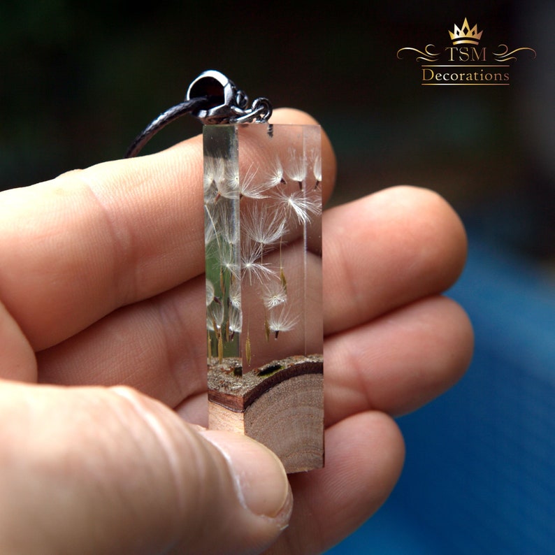 Wood Resin Pendant Necklace Epoxy Resin Art Jewelry Dandelion Etsy