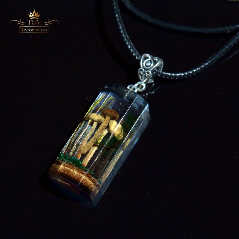Mushroom crystal Pendant necklace. Crystal terrarium necklace. 3d resin art gift for women. image 6