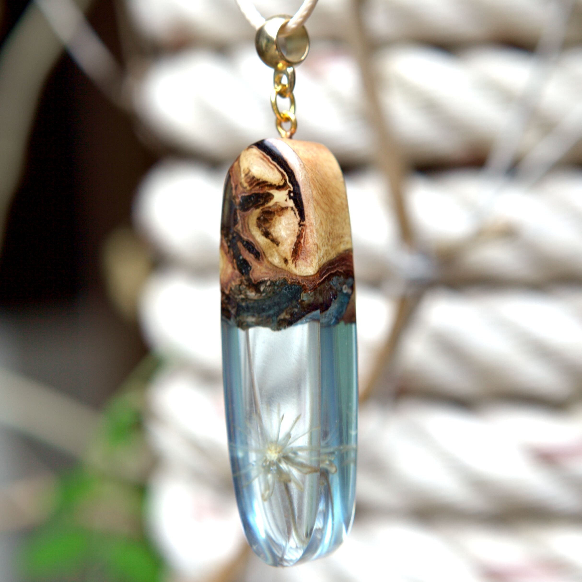Wood resin pendant necklace Epoxy resin art jewelry Dandelion Etsy