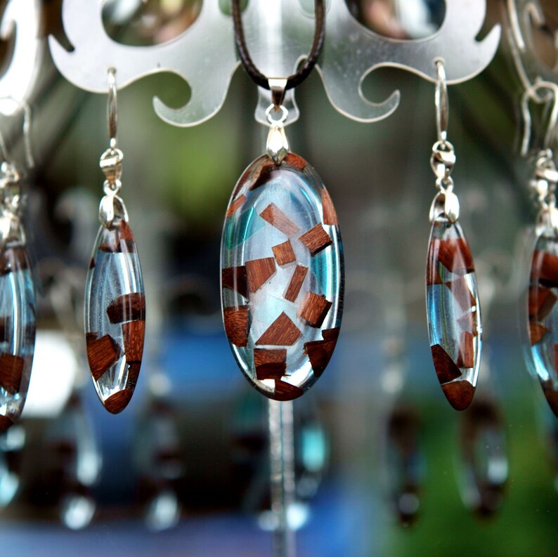 Resin art pendant dainty necklace bohemian earrings best friend gift