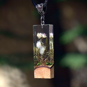 Resin Dandelion pendant Necklace - moss art terrarium decor handmade jewelry