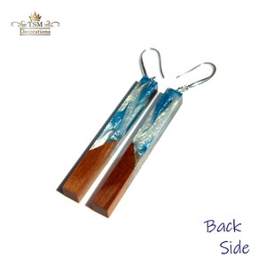 Wood resin earrings epoxy jewelry. Ocean resin art. Ocean wave on wood. Epoxy earrings. Resin and wood handmade gift for women. image 6