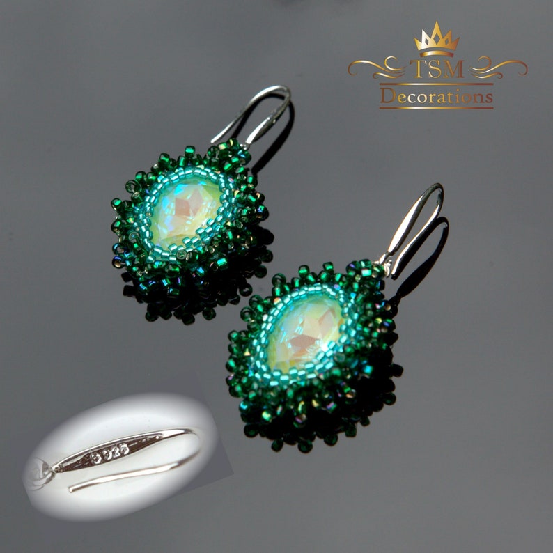 Cute Beaded earrings Seed bead earrings handmade Beaded green Etsy