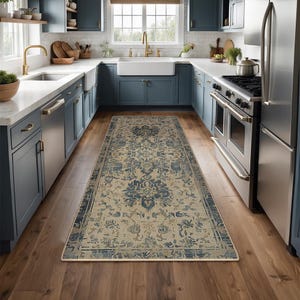 Non-Slip Kitchen Rug, Runner Rug, Laundry Mat, Hallway, Entryway, Low Pile Machine Washable, Pet & Kids Safe, Custom Size Available KR107