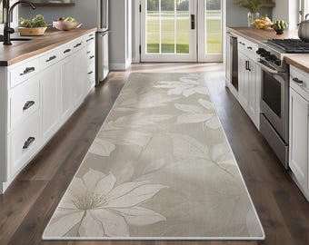 Non-Slip Kitchen Rug, Runner Rug, Laundry Mat, Hallway, Entryway, Low Pile Machine Washable, Pet & Kids Safe, Custom Size Available KR045