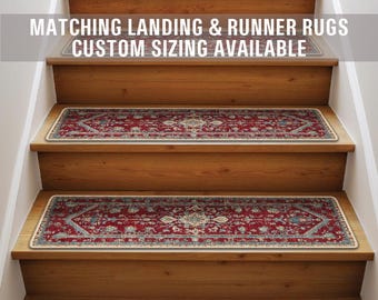Non Slip Stair Tread Rugs with Matching Landing & Runner Rugs, Low Cut Pile, Machine Washable, Custom Size Available, Pet Kids Safe ST596
