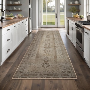 Non-Slip Kitchen Rug, Runner Rug, Laundry Mat, Hallway, Entryway, Low Pile Machine Washable, Pet & Kids Safe, Custom Size Available KR061