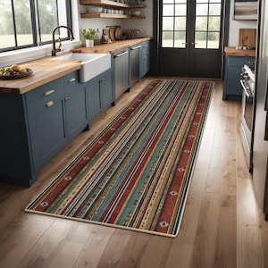 Non-Slip Kitchen Rug, Runner Rug, Laundry Mat, Hallway, Entryway, Low Pile Machine Washable, Pet & Kids Safe, Custom Size Available KR078