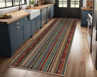Non-Slip Kitchen Rug, Runner Rug, Laundry Mat, Hallway, Entryway, Low Pile Machine Washable, Pet & Kids Safe, Custom Size Available KR078