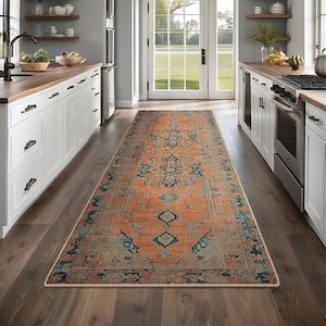 Non-Slip Kitchen Rug, Runner Rug, Laundry Mat, Hallway, Entryway, Low Pile Machine Washable, Pet & Kids Safe, Custom Size Available KR104
