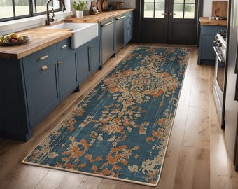 Non-Slip Kitchen Rug, Runner Rug, Laundry Mat, Hallway, Entryway, Low Pile Machine Washable, Pet & Kids Safe, Custom Size Available KR100