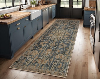 Non-Slip Kitchen Rug, Runner Rug, Laundry Mat, Hallway, Entryway, Low Pile Machine Washable, Pet & Kids Safe, Custom Size Available KR041