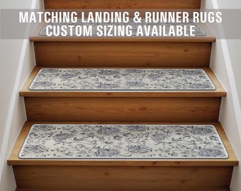 Non Slip Stair Tread Rugs with Matching Landing & Runner Rugs, Low Cut Pile, Machine Washable, Custom Size Available, Pet Kids Safe ST013-4