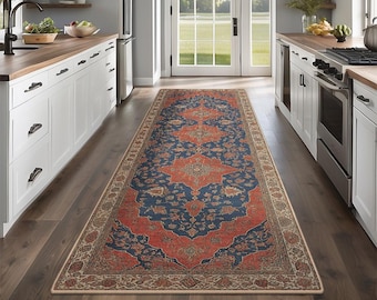 Non-Slip Kitchen Rug, Runner Rug, Laundry Mat, Hallway, Entryway, Low Pile Machine Washable, Pet & Kids Safe, Custom Size Available KR099