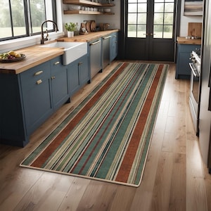 Non-Slip Kitchen Rug, Runner Rug, Laundry Mat, Hallway, Entryway, Low Pile Machine Washable, Pet & Kids Safe, Custom Size Available KR026