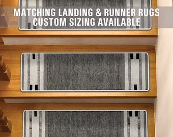 Non Slip Stair Tread Rugs with Matching Landing & Runner Rugs, Low Cut Pile, Machine Washable, Custom Size Available, Pet Kids Safe ST262