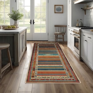 Non-Slip Kitchen Rug, Runner Rug, Laundry Mat, Hallway, Entryway, Low Pile Machine Washable, Pet & Kids Safe, Custom Size Available KR079