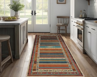 Non-Slip Kitchen Rug, Runner Rug, Laundry Mat, Hallway, Entryway, Low Pile Machine Washable, Pet & Kids Safe, Custom Size Available KR079