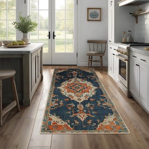Non-Slip Kitchen Rug, Runner Rug, Laundry Mat, Hallway, Entryway, Low Pile Machine Washable, Pet & Kids Safe, Custom Size Available KR081