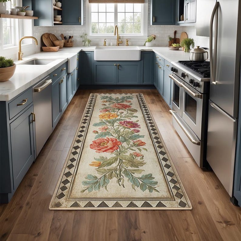 Non-Slip Kitchen Rug, Runner Rug, Laundry Mat, Hallway, Entryway, Low Pile Machine Washable, Pet & Kids Safe, Custom Size Available KR053 image 2