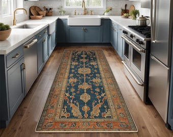 Non-Slip Kitchen Rug, Runner Rug, Laundry Mat, Hallway, Entryway, Low Pile Machine Washable, Pet & Kids Safe, Custom Size Available KR064