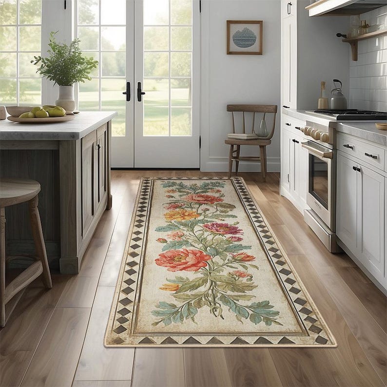 Non-Slip Kitchen Rug, Runner Rug, Laundry Mat, Hallway, Entryway, Low Pile Machine Washable, Pet & Kids Safe, Custom Size Available KR053 image 3