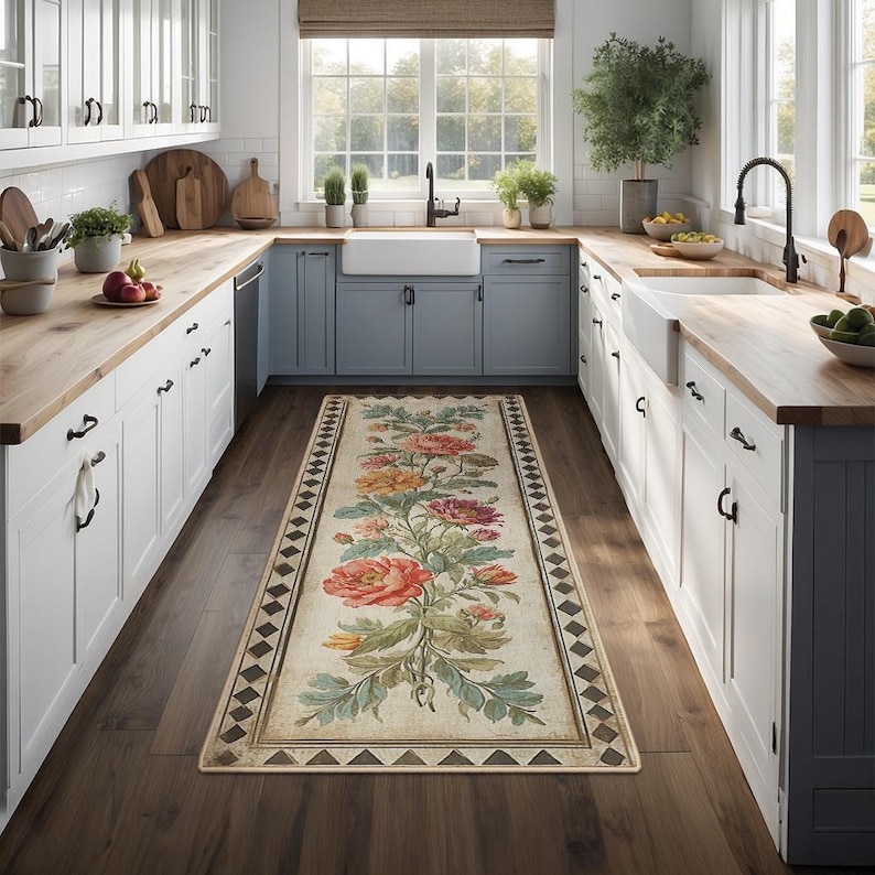 Non-Slip Kitchen Rug, Runner Rug, Laundry Mat, Hallway, Entryway, Low Pile Machine Washable, Pet & Kids Safe, Custom Size Available KR053 image 4