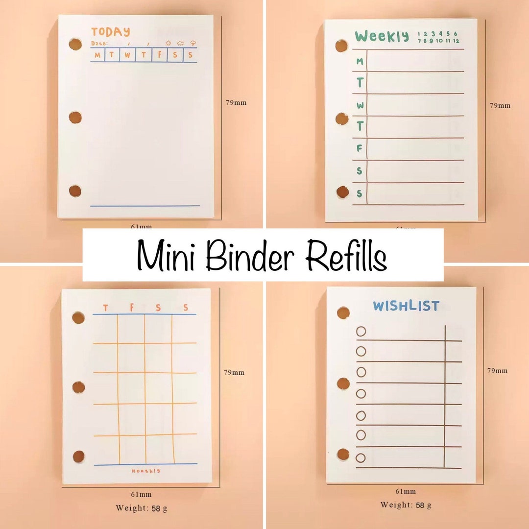 Mini Binder Refill Paper Monthly/weekly/today/wishlist 60 Sheets Etsy