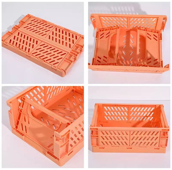Medium Folding Plastic Storage Crates Box Collapsible Storage Container  Desktop Cosmetic Storage Basket Home Office Organizer Box 