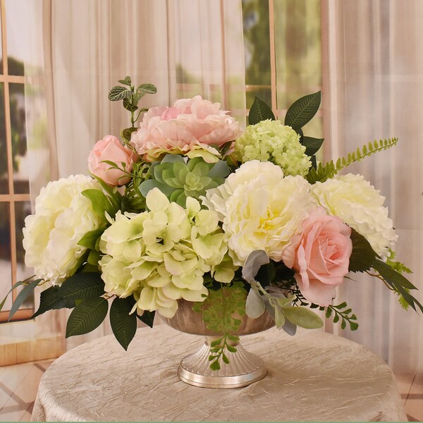 Peony Hydrangea and Rose Silk Centerpiece