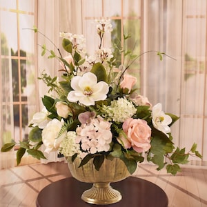 Cream Pink Rose and Magnolia Silk Floral Design
