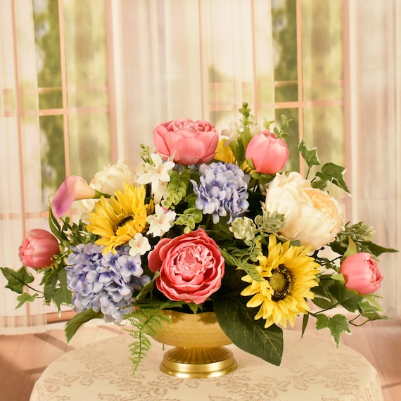 Colorful Spring and Summer Silk Floral Centerpiece Silk Flower