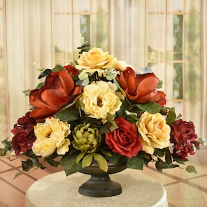 Burgundy Magnolia and Peony  Grande Silk Floral Centerpiece