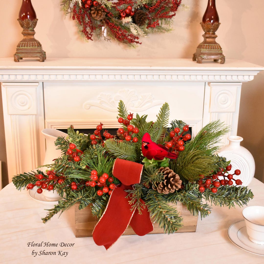 Pine and Berry Christmas Floral Design - Faux Holiday Centerpiece