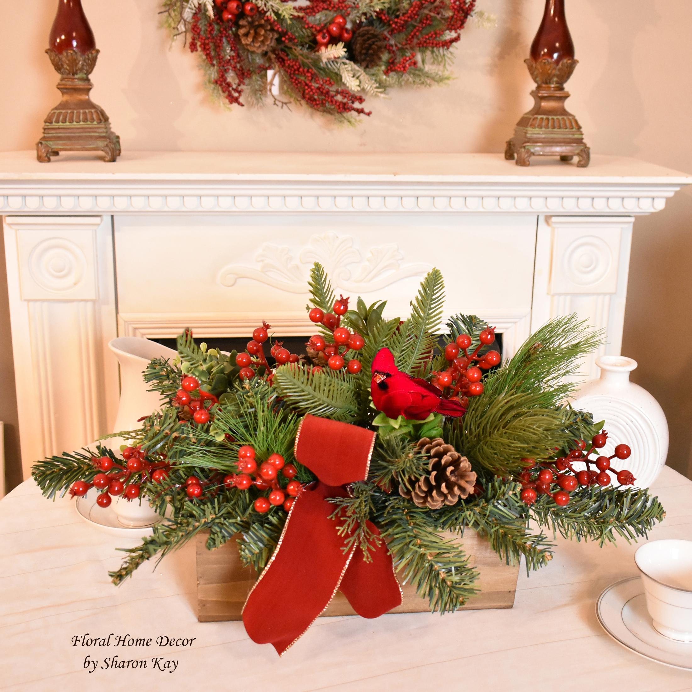 Pine and Berry Christmas Floral Design - Faux Holiday Centerpiece