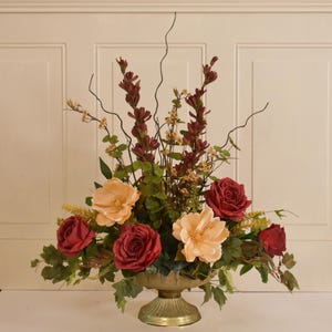 Silk Floral Arrangement Centerpiece with Roses and Magnolias- Silk/Floral Arrangement