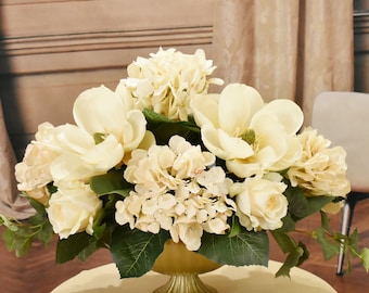 Silk Magnolia and Hydrangea Centerpiece in Vase-Silk Arrangement