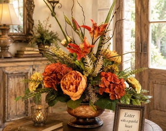 Copper Gold and Earth tone Silk Floral Centerpiece