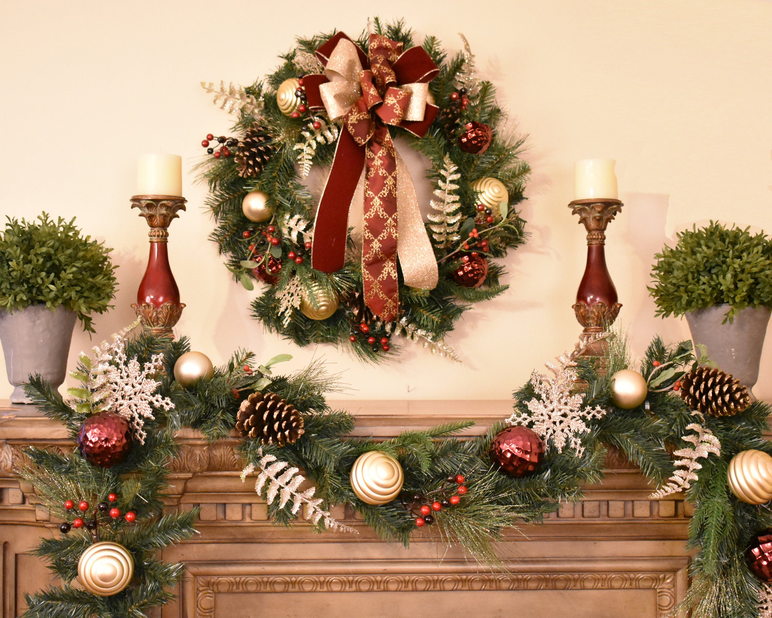 Burgundy and Gold Christmas Decor - The Lilypad Cottage