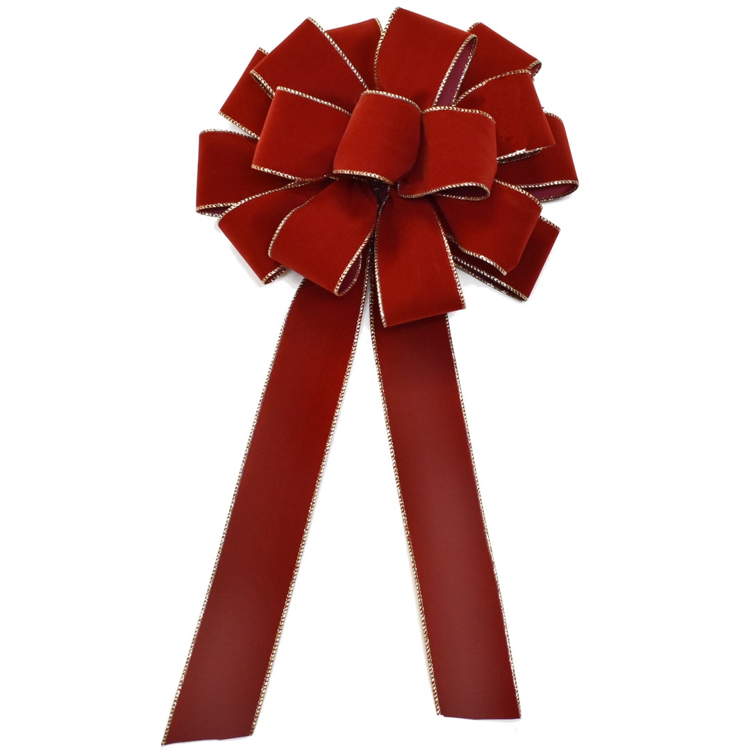 Red Velvet Bows Gold Edge - Set of 3 Christmas Bows - 10" X 22" - Etsy
