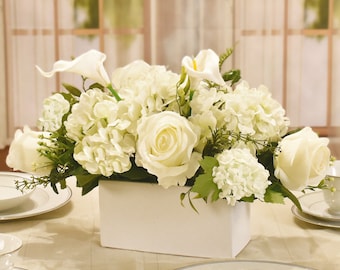 White Rose, Calla Lily and Hydrangea Silk Centerpiece