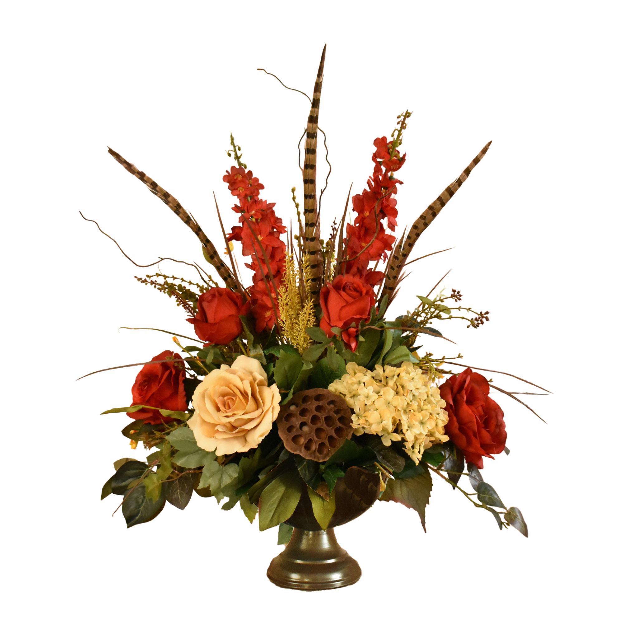 Silk Flower Arrangement - Centerpiece - Roses, Delphinium, Hydrangea