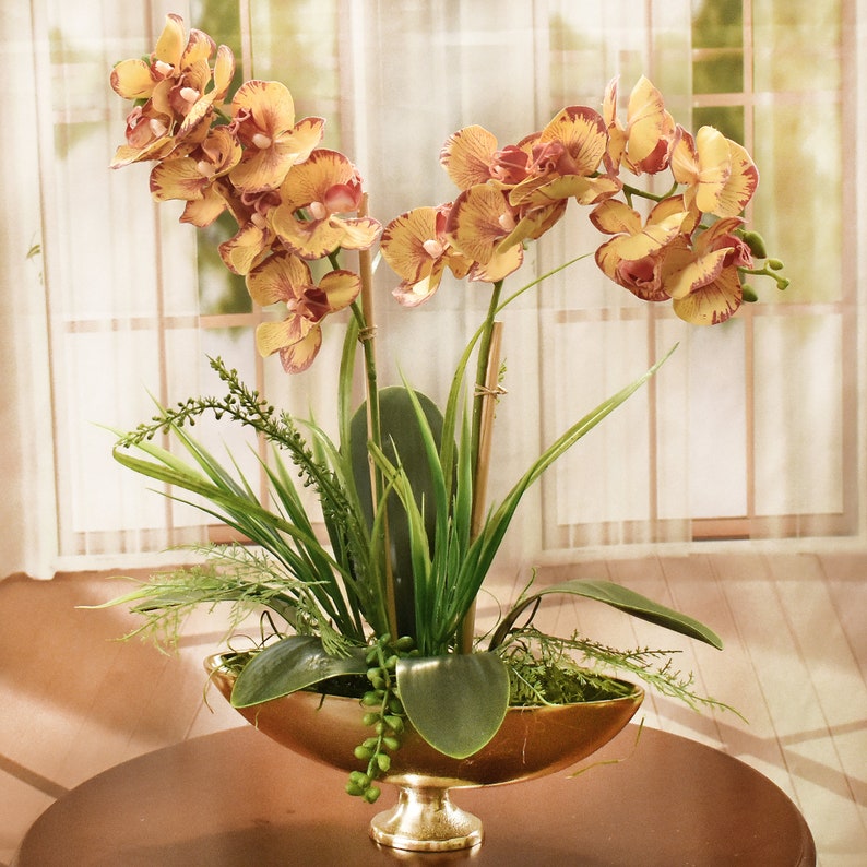 Elegant White Phalaenopsis Orchids in Gold Vase Silk Orchid Etsy