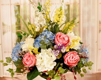 large floral arrangement Grande Colorful Mixed Garden Silk Flower Centerpiece