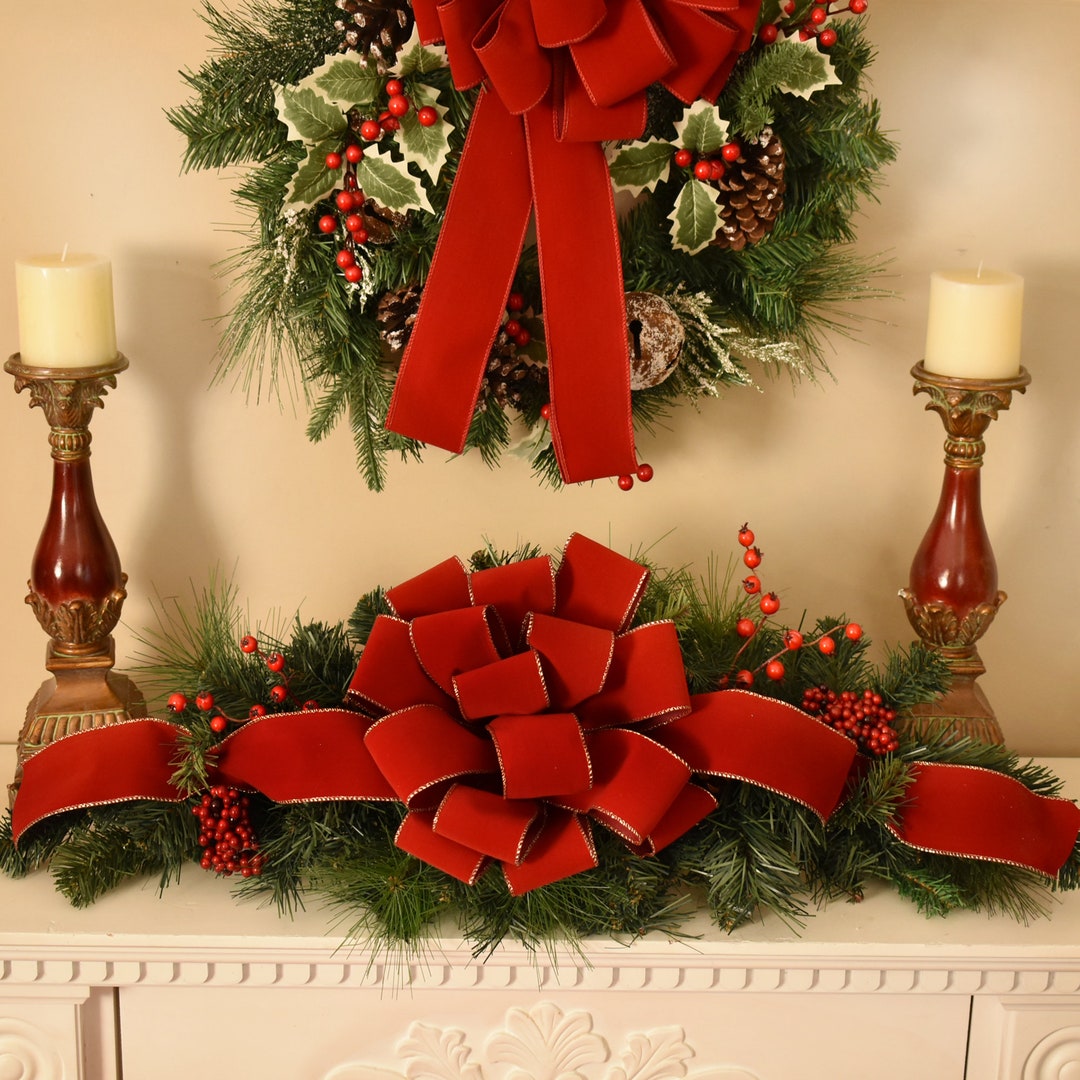 Handcrafted Faux Pine and Berry Table Swag Centerpiece, Mantel Swag, Window Swag With Red